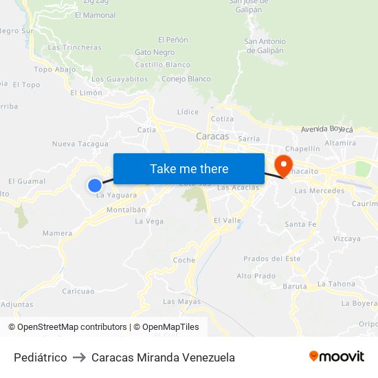Pediátrico to Caracas Miranda Venezuela map