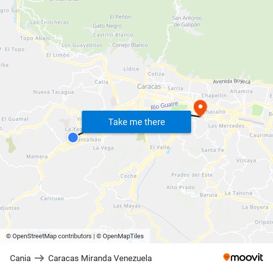 Cania to Caracas Miranda Venezuela map