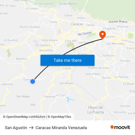 San Agustín to Caracas Miranda Venezuela map