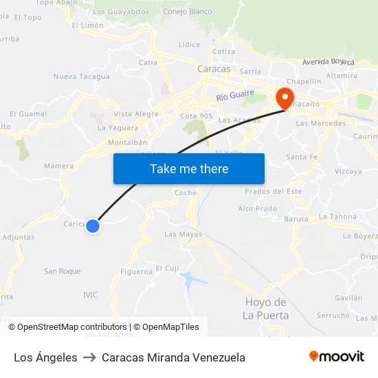 Los Ángeles to Caracas Miranda Venezuela map