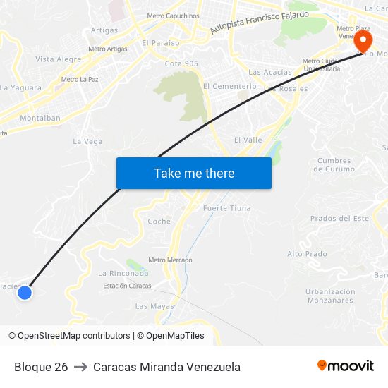 Bloque 26 to Caracas Miranda Venezuela map