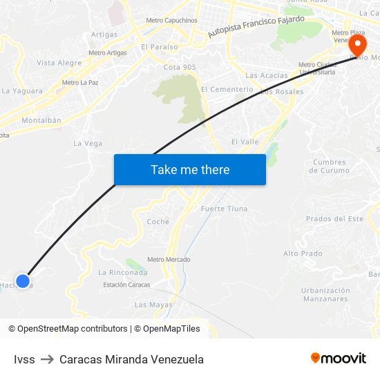 Ivss to Caracas Miranda Venezuela map
