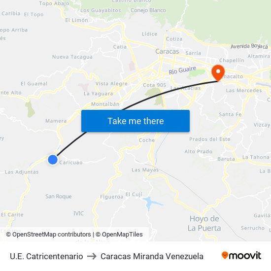 U.E. Catricentenario to Caracas Miranda Venezuela map