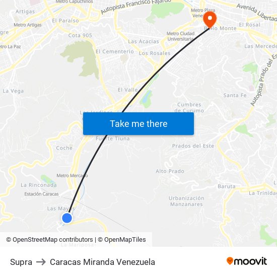 Supra to Caracas Miranda Venezuela map