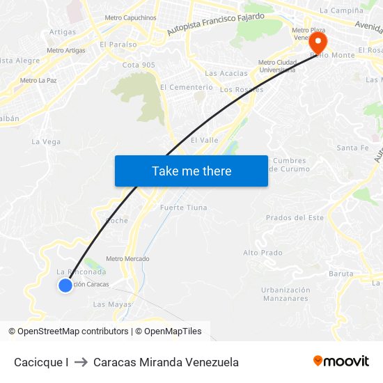 Cacicque I to Caracas Miranda Venezuela map