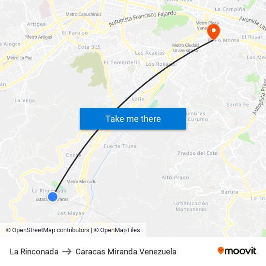 La Rinconada to Caracas Miranda Venezuela map