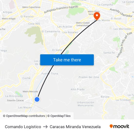 Comando Logístico to Caracas Miranda Venezuela map