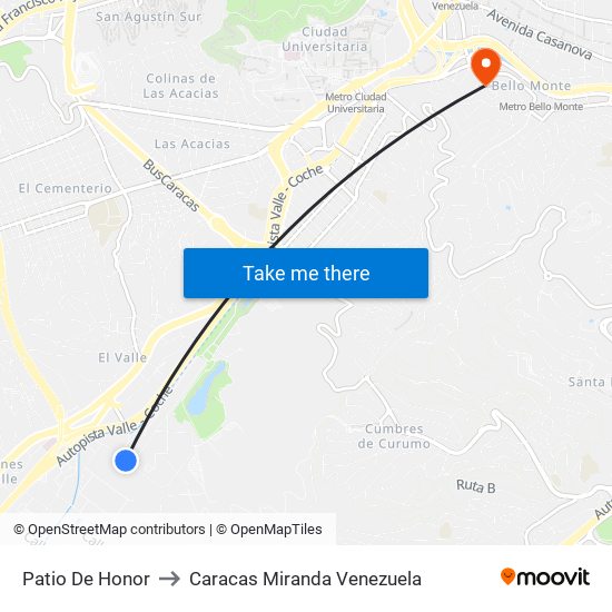 Patio De Honor to Caracas Miranda Venezuela map