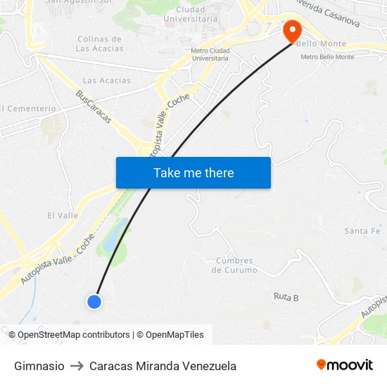 Gimnasio to Caracas Miranda Venezuela map