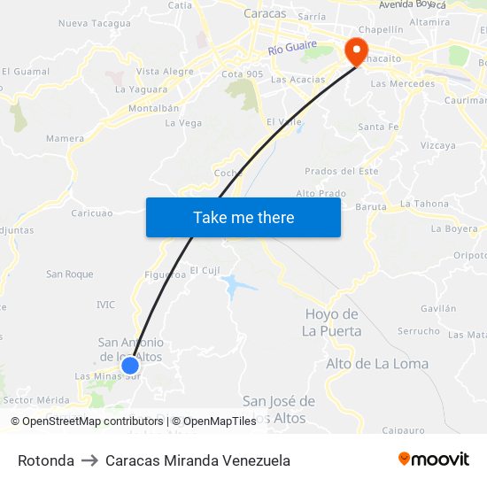Rotonda to Caracas Miranda Venezuela map