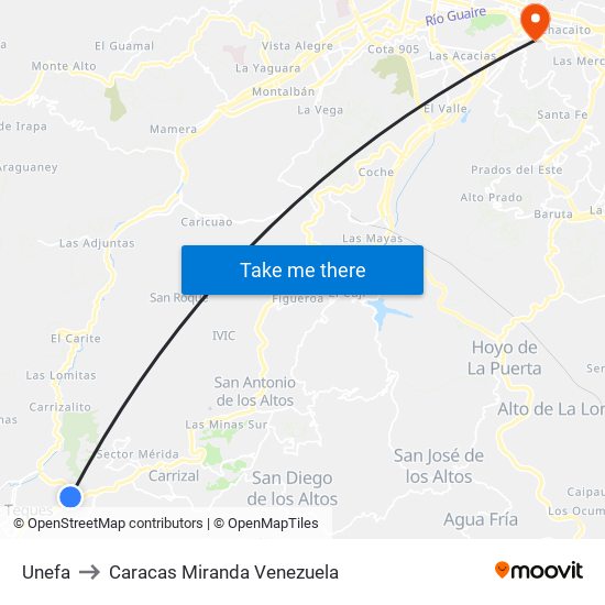 Unefa to Caracas Miranda Venezuela map