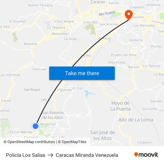 Policía Los Salias to Caracas Miranda Venezuela map