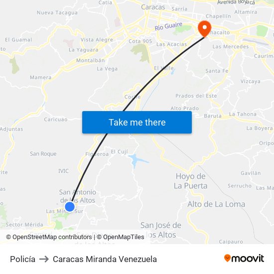 Policía to Caracas Miranda Venezuela map