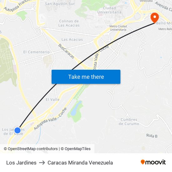 Los Jardines to Caracas Miranda Venezuela map