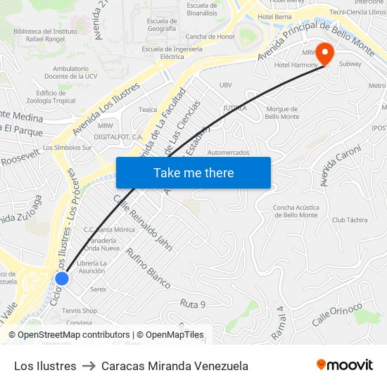 Los Ilustres to Caracas Miranda Venezuela map