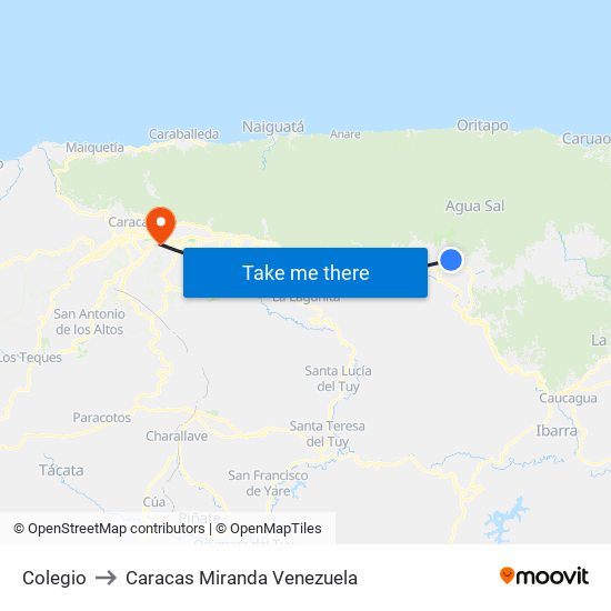 Colegio to Caracas Miranda Venezuela map