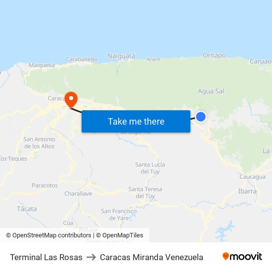 Terminal Las Rosas to Caracas Miranda Venezuela map