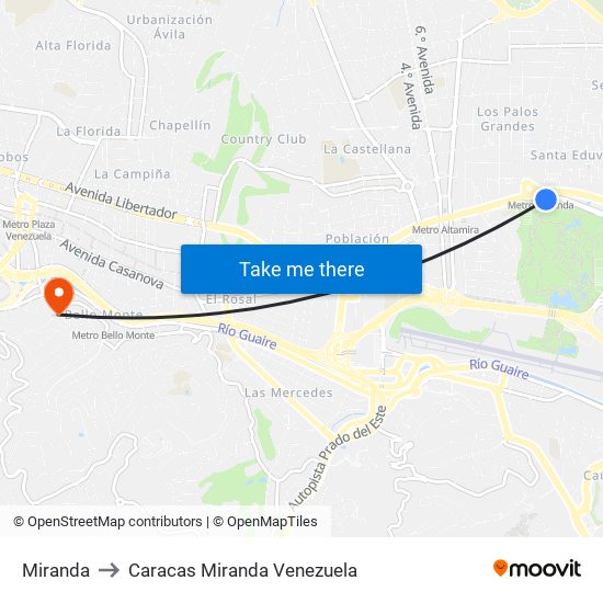 Miranda to Caracas Miranda Venezuela map