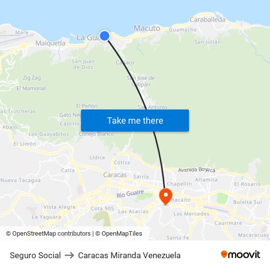 Seguro Social to Caracas Miranda Venezuela map