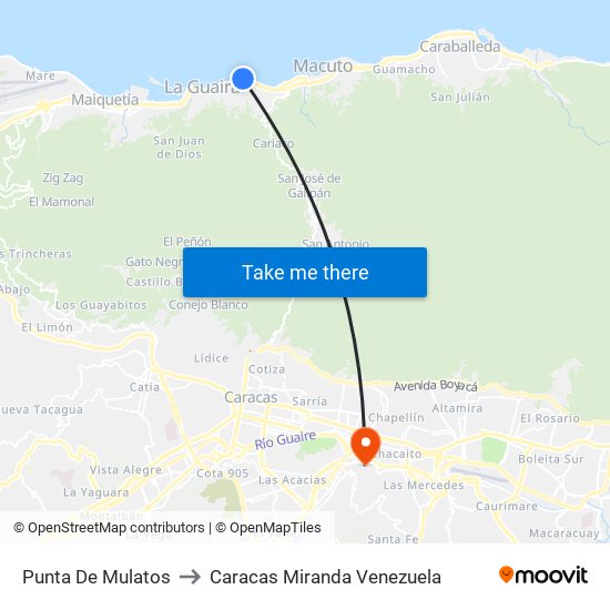 Punta De Mulatos to Caracas Miranda Venezuela map