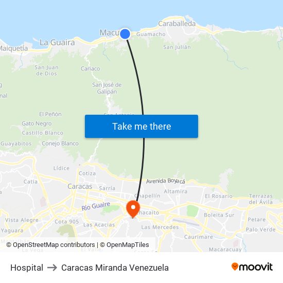 Hospital to Caracas Miranda Venezuela map