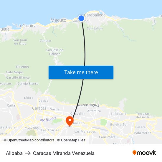 Alibaba to Caracas Miranda Venezuela map