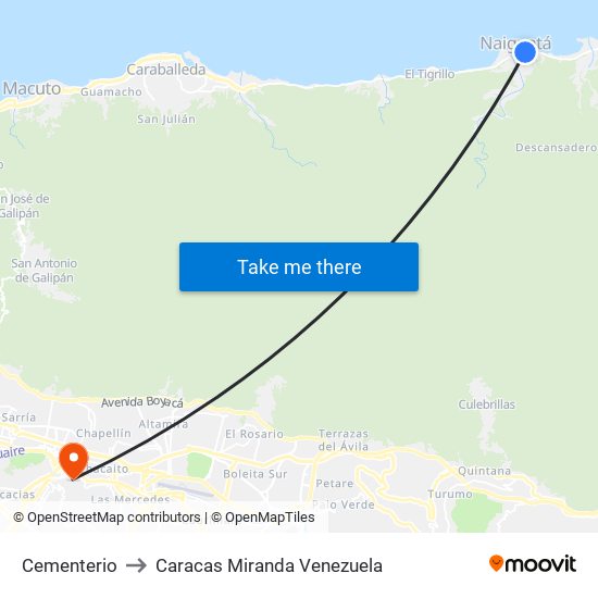 Cementerio to Caracas Miranda Venezuela map