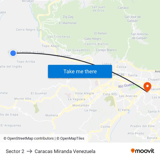 Sector 2 to Caracas Miranda Venezuela map