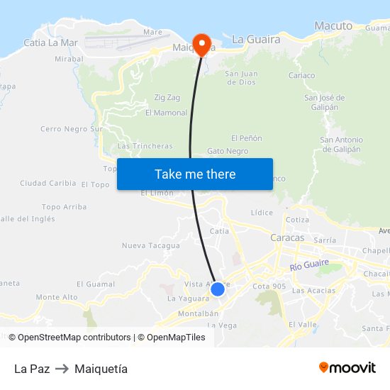 La Paz to Maiquetía map