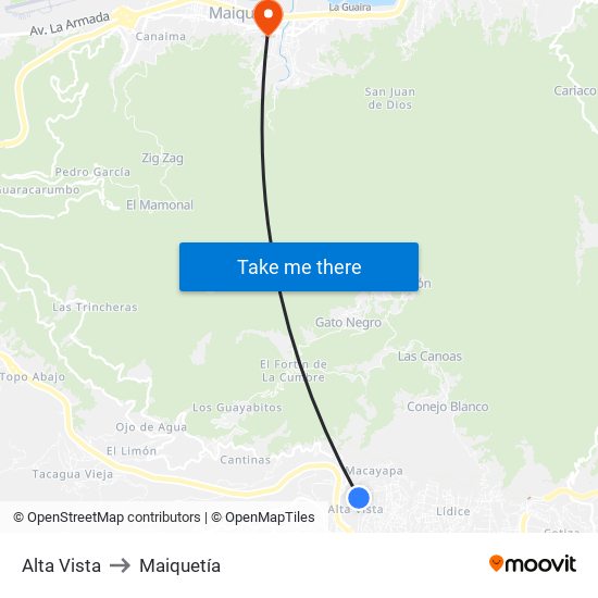 Alta Vista to Maiquetía map