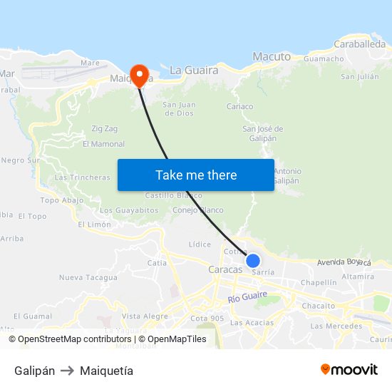 Galipán to Maiquetía map