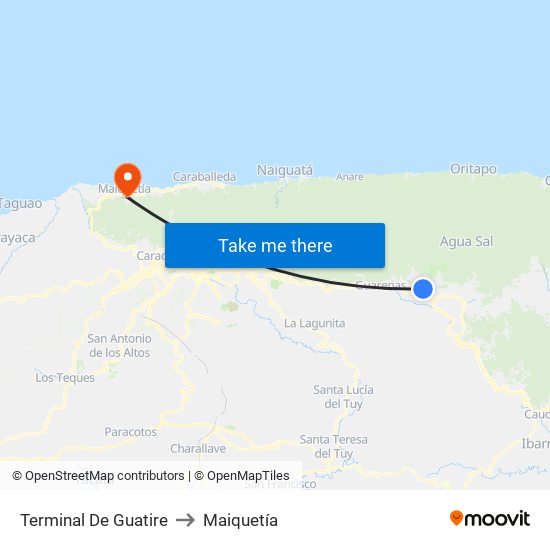 Terminal De Guatire to Maiquetía map
