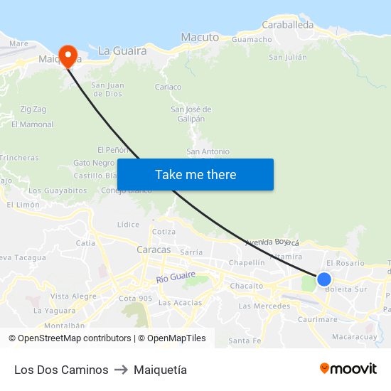 Los Dos Caminos to Maiquetía map