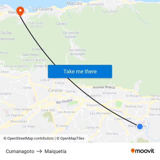 Cumanagoto to Maiquetía map