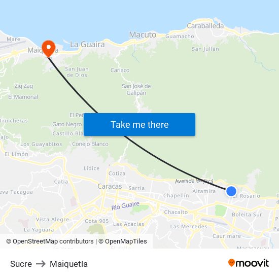 Sucre to Maiquetía map