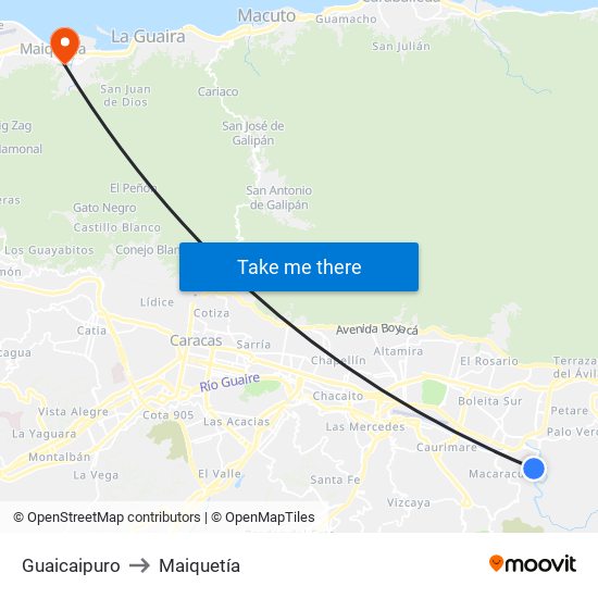 Guaicaipuro to Maiquetía map