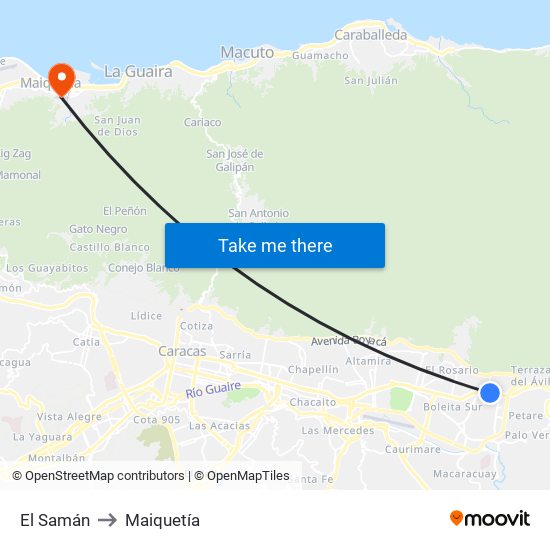 El Samán to Maiquetía map