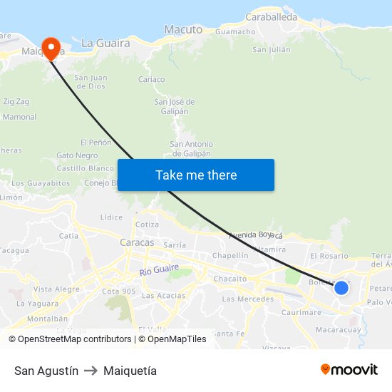 San Agustín to Maiquetía map