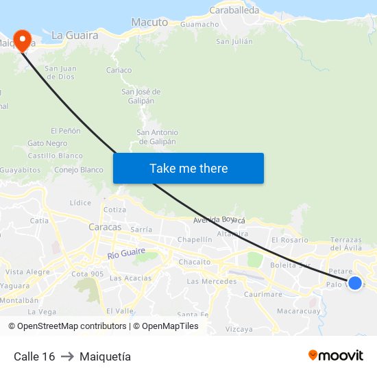 Calle 16 to Maiquetía map