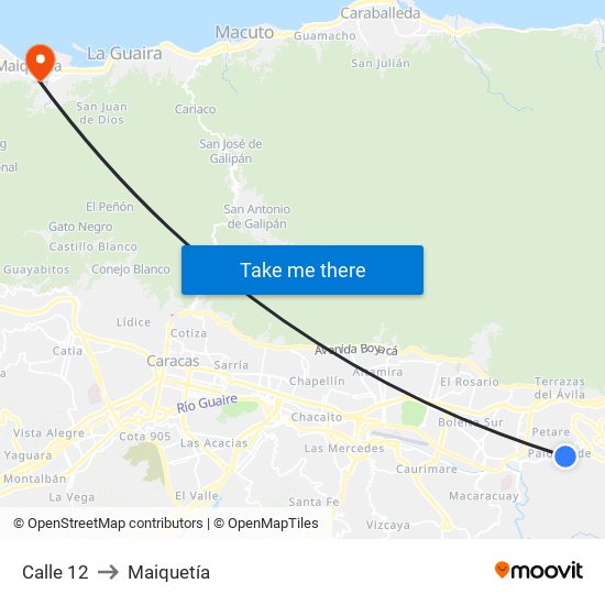 Calle 12 to Maiquetía map