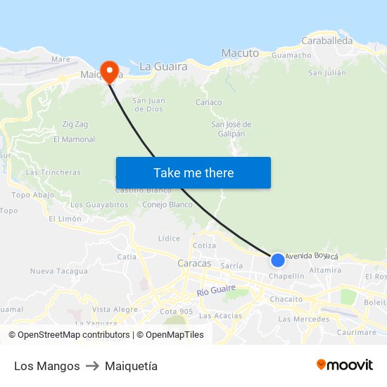 Los Mangos to Maiquetía map
