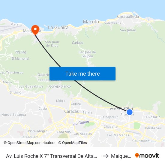 Av. Luis Roche X 7° Transversal De Altamira to Maiquetía map