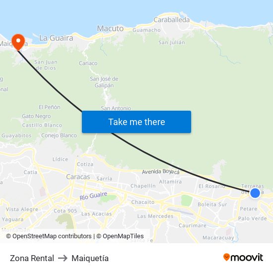 Zona Rental to Maiquetía map