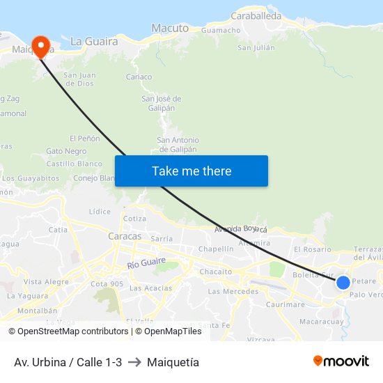 Av. Urbina / Calle 1-3 to Maiquetía map