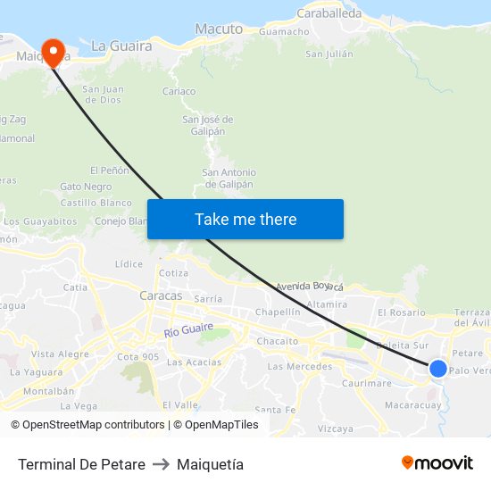 Terminal De Petare to Maiquetía map