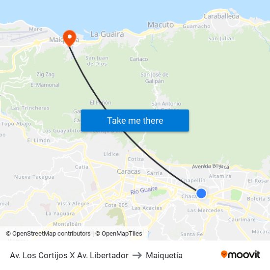 Av. Los Cortijos X Av. Libertador to Maiquetía map
