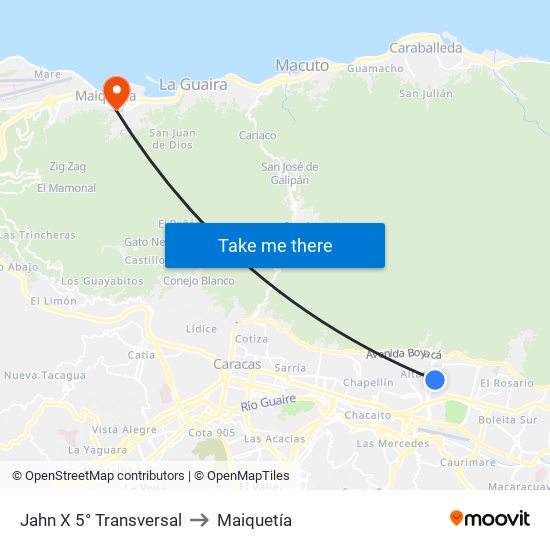 Jahn X 5° Transversal to Maiquetía map