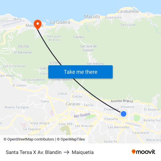 Santa Tersa X Av. Blandín to Maiquetía map