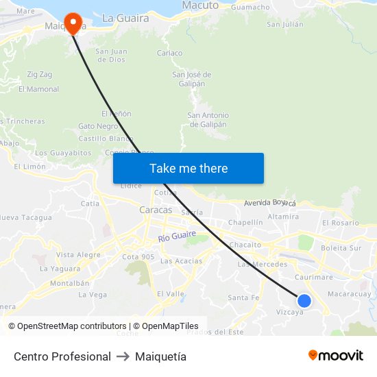 Centro Profesional to Maiquetía map