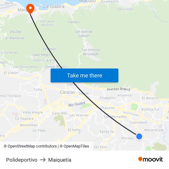 Polideportivo to Maiquetía map